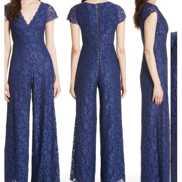 ALICE & OLIVIA MARIAM NAVY LACE JUMPSUIT - Picture 1 of 10